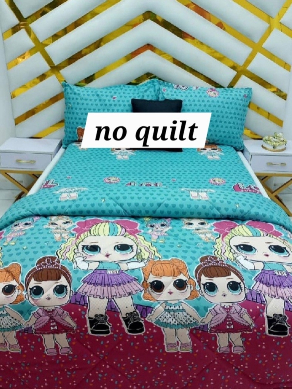 4/6 Double Size LOL Surprise Style Teal & Pink Bedding Set With 2pillowcases